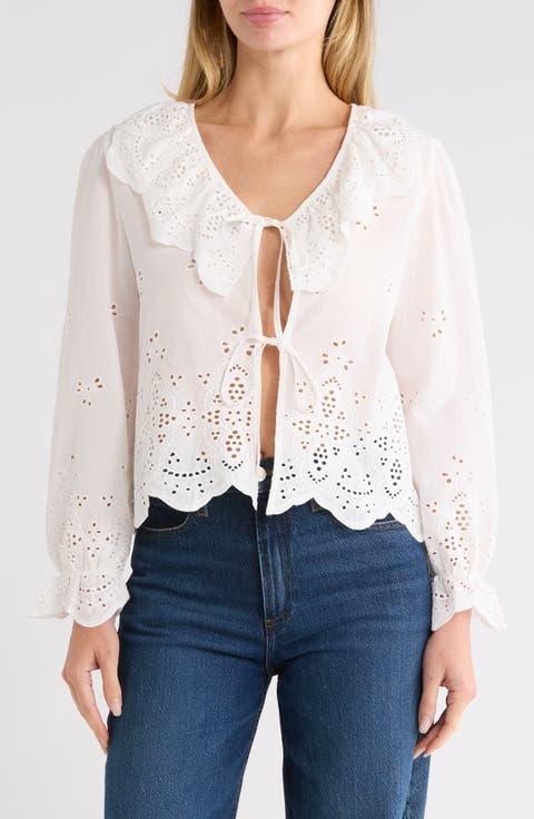 Eyelet Tie Front Cotton Top
