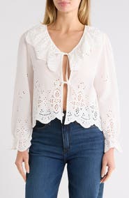 Forgotten Grace Eyelet Tie Front Cotton Top