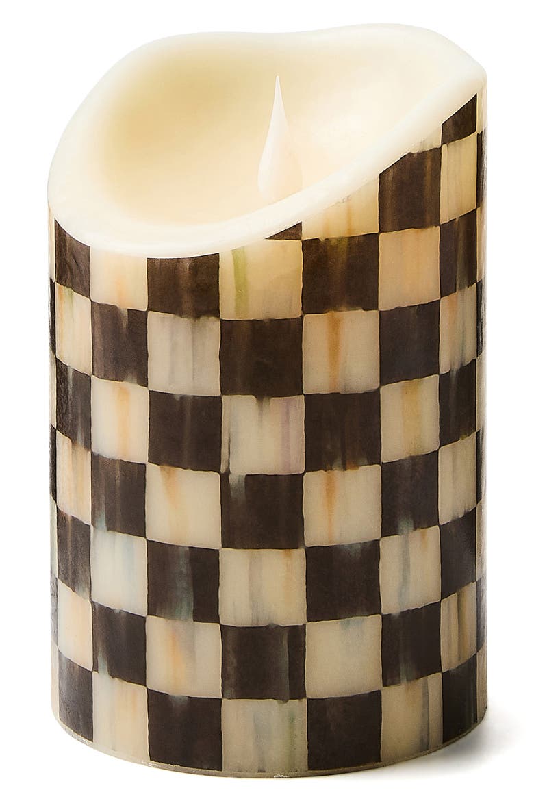 Courtly Check 6-Inch Flameless Pillar Candle, Main, color, BLACK/ WHITE