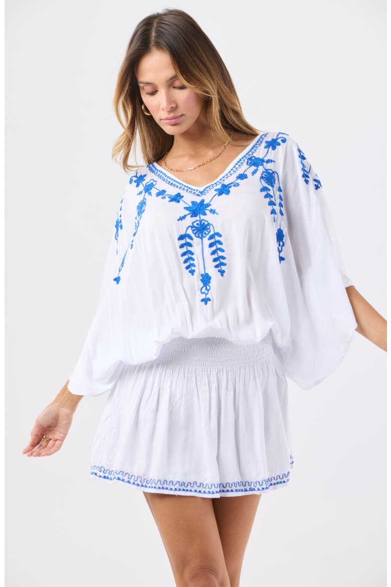 Liana Embroidery Detail Minidress, Alternate, color, WHITE SANTORINI BLUE