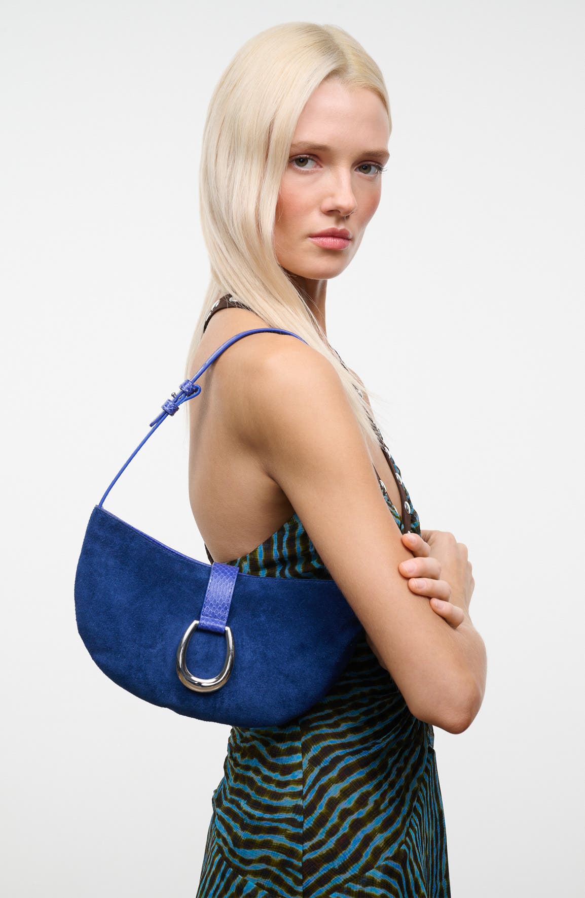 Harlow Crescent Leather Shoulder Bag, Alternate, color, COBALT