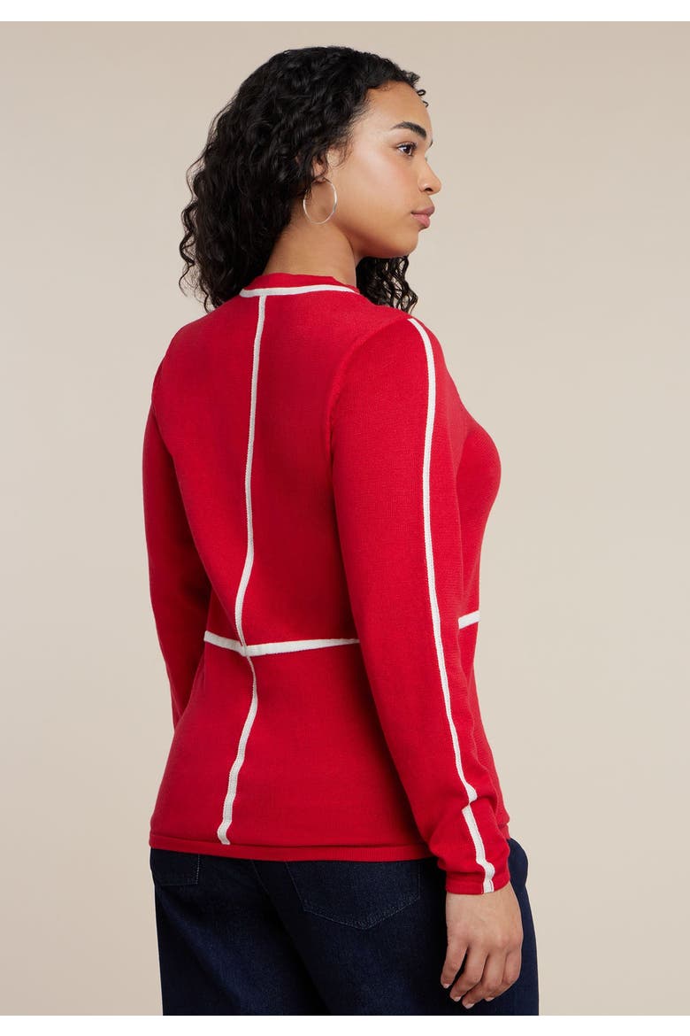 Contrast Line Detail Turtleneck Sweater, Alternate, color, RED