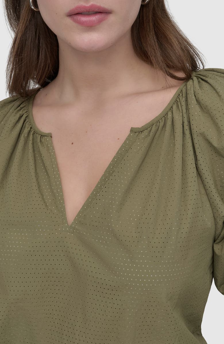 DKNY Perforated Drawcord Puff Sleeve Top, Alternate, color, Utility Green
