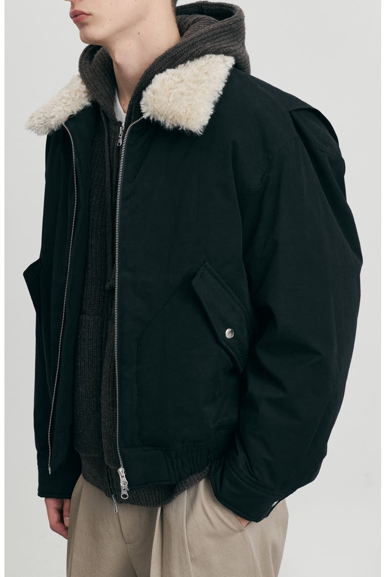 Gender Inclusive Flight Padded Jacket with Faux Shearling Collar, Alternate, color, BLACK