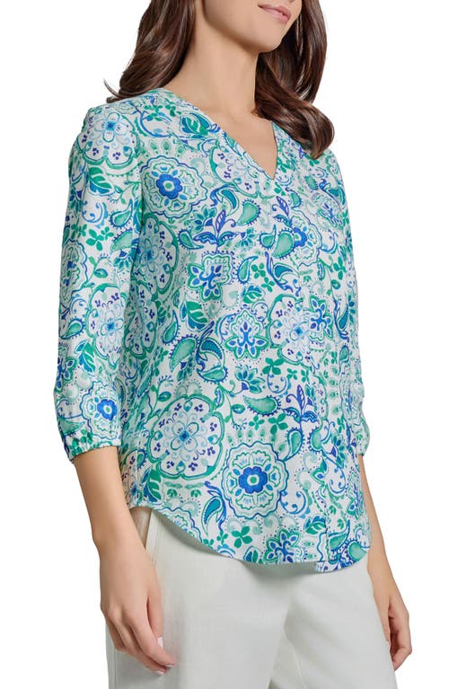 Jones New York Floral Paisley V-neck Linen Blend Tunic In Nyc White Multi
