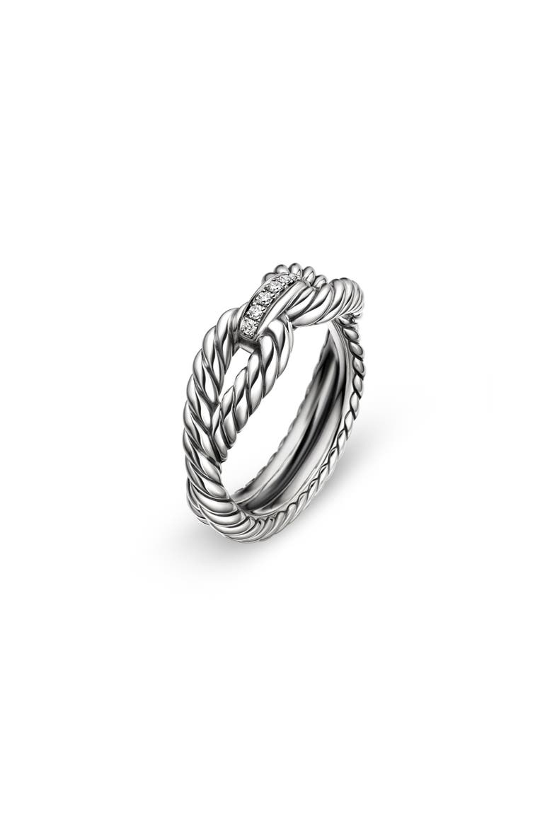 Cable Loop Ring with Diamonds, Alternate, color, STERLING SILVER/ DIAMOND