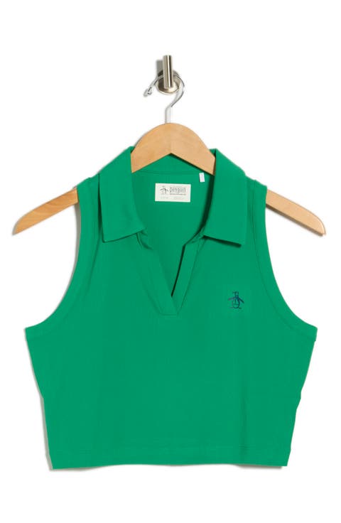 Solid Sleeveless Crop Polo