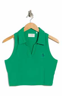 ORIGINAL PENGUIN GOLF Solid Sleeveless Crop Polo