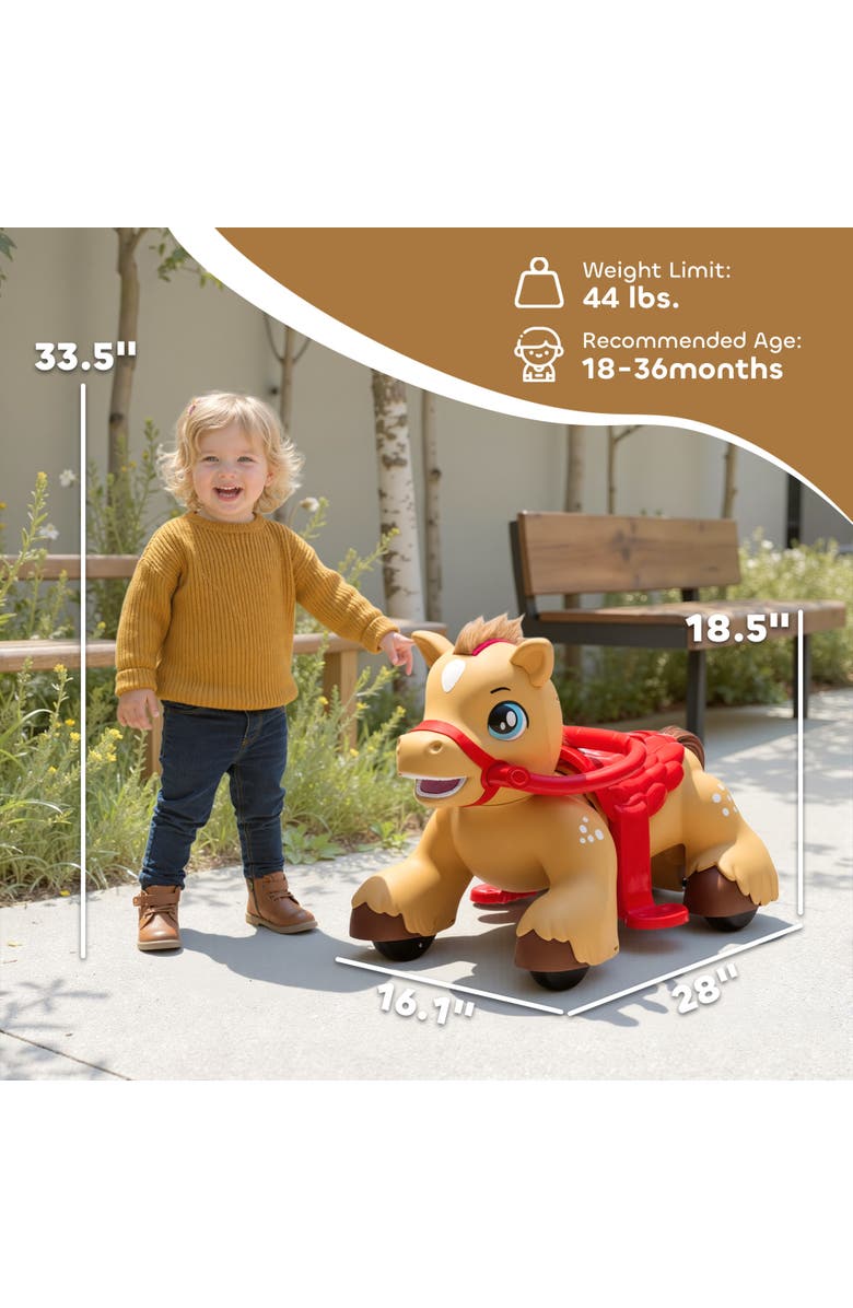 Qaba 12V Ride On Horse Toy Battery Powered Ride on Toy with Carrot Toy Comb and Sound Electric Rocking Horse for Toddlers, Alternate, color, Brown