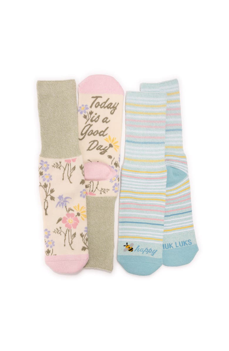 MUK LUKS Cozy Crew Non Binding Sock 2 Pair Pack, Main, color, Floral Stipe
