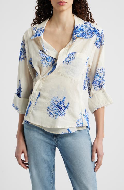 Embroidered Asymmetric Cotton Button-Up Shirt