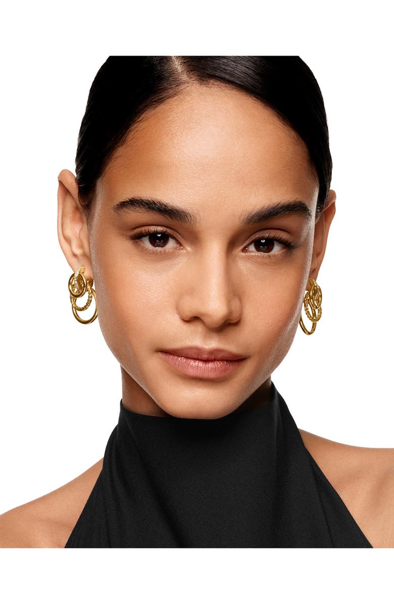 David Yurman Mercer<sup>®</sup> Triple Ring Drop Earrings in 18K Yellow Gold with Diamonds, 35.6mm, Alternate, color, Gold/ Diamond
