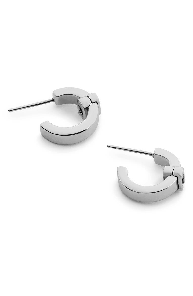 COACH Signature C Huggie Hoop Earrings, Alternate, color, Rhodium