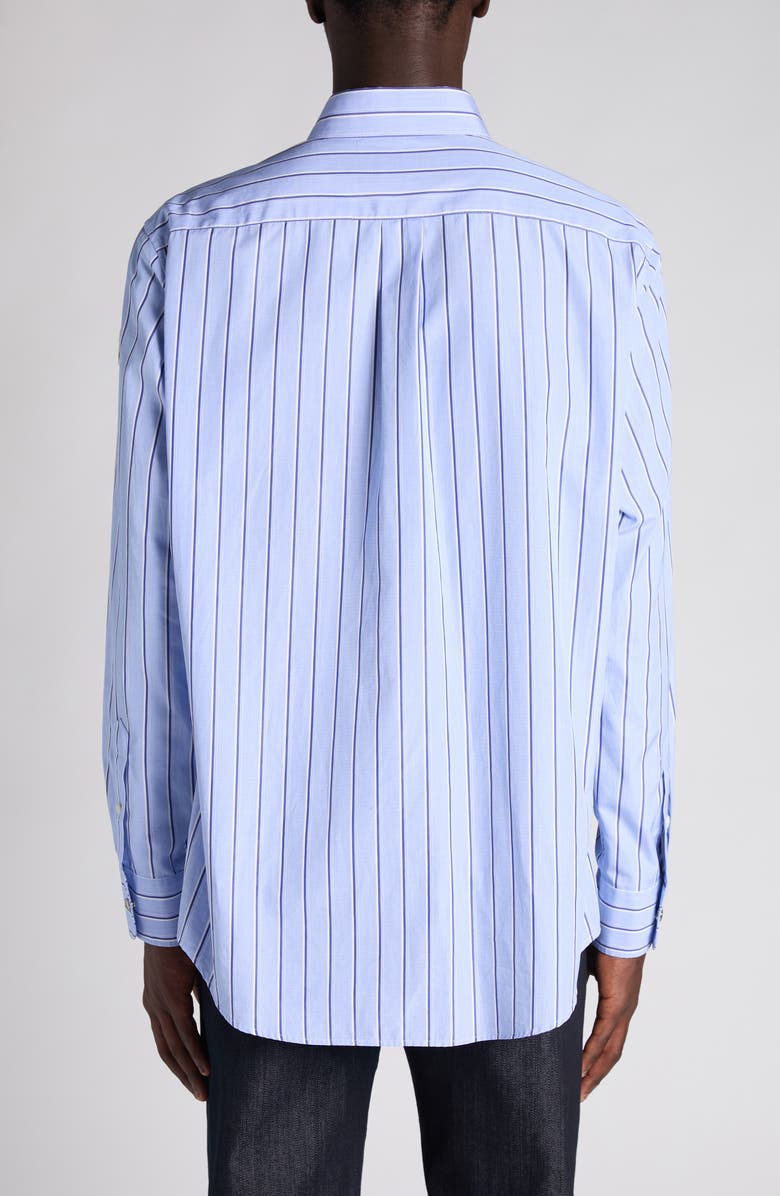 Moncler Logo Patch Stripe Cotton Poplin Button-Down Shirt, Alternate, color, Light Blue