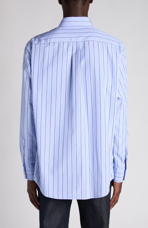Moncler Logo Patch Stripe Cotton Poplin Button-down Shirt In Blue