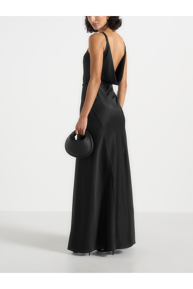 Saffron Satin Belted Maxi Dress, Alternate, color, Black