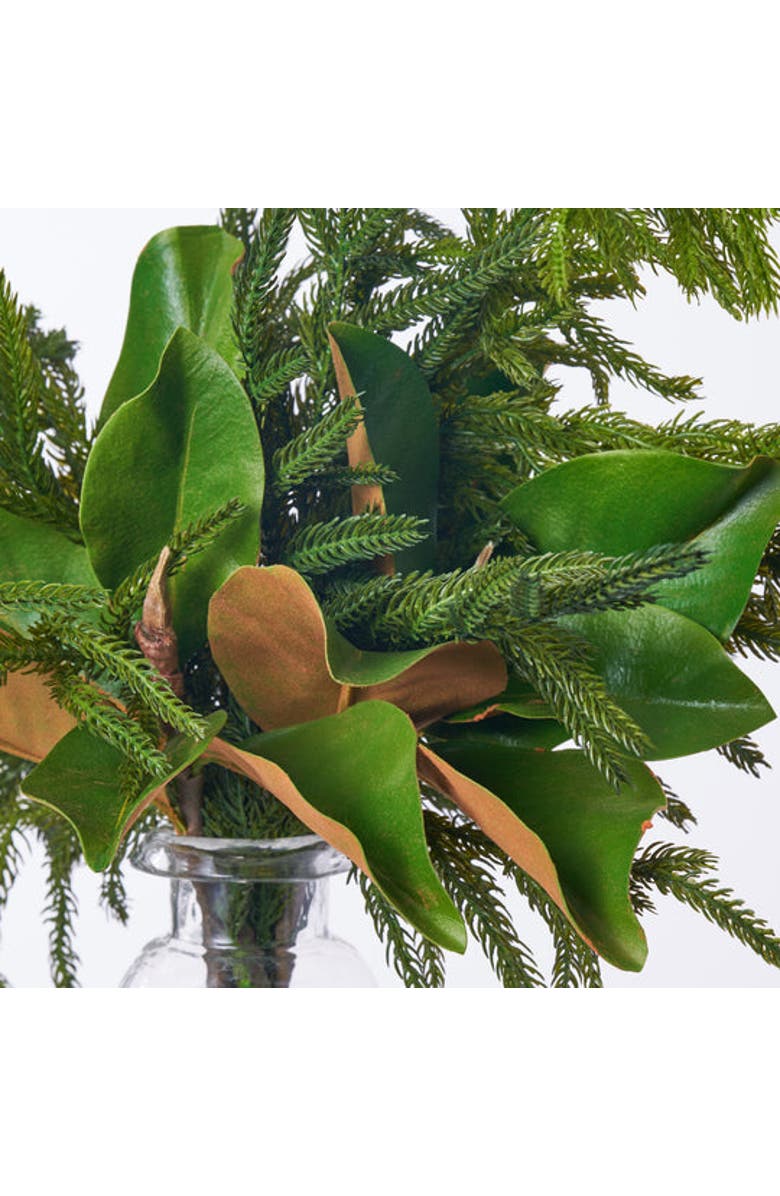 Darby Creek Trading Real Touch Norfolk Pine & Magnolia Leaf in Small Bottle Vase, Alternate, color, Green