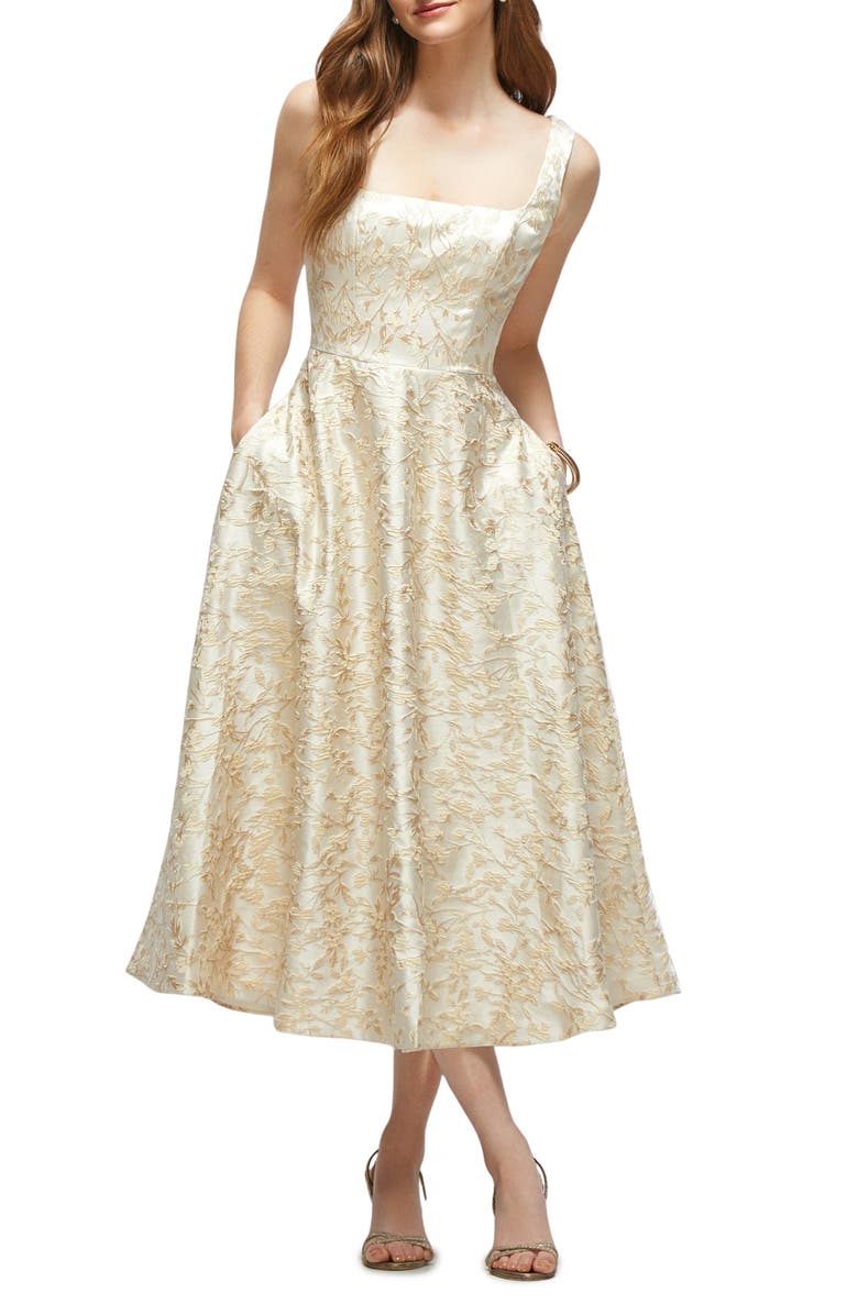 Dessy Collection Celine Metallic Floral Brocade Cocktail Dress, Main, color, Champagne Filigree
