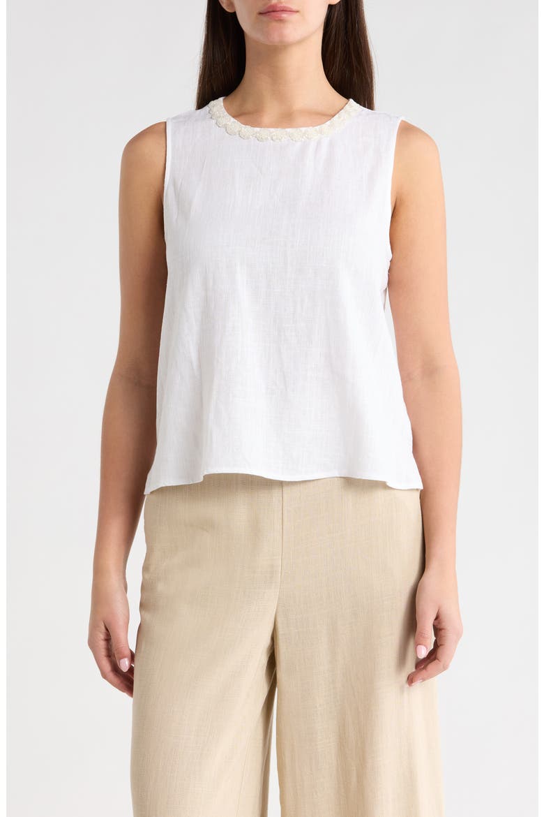 Rosette Neckline Sleeveless Top, Main, color, ULTRA WHITE
