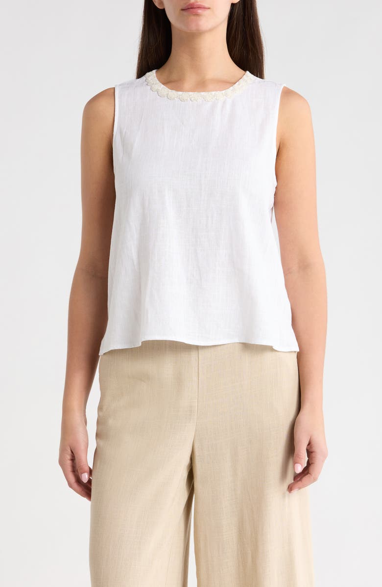 Vince Camuto Rosette Neckline Sleeveless Top, Main, color, Ultra White