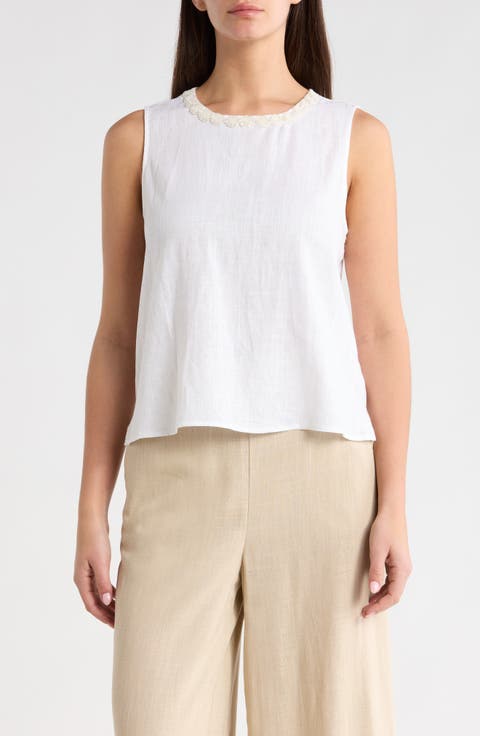 Rosette Neckline Sleeveless Top