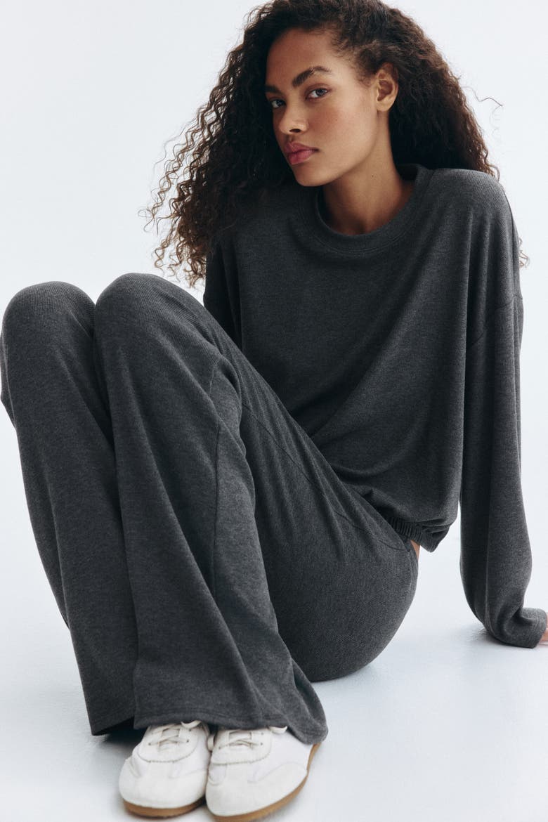 Flared Fine-knit Trousers, Alternate, color, Dark gray melange