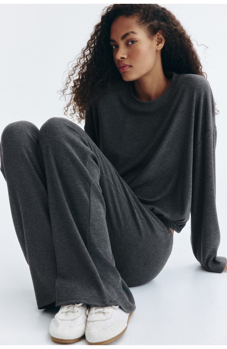 H&M Flared Fine-knit Trousers, Alternate, color, Dark Gray Melange