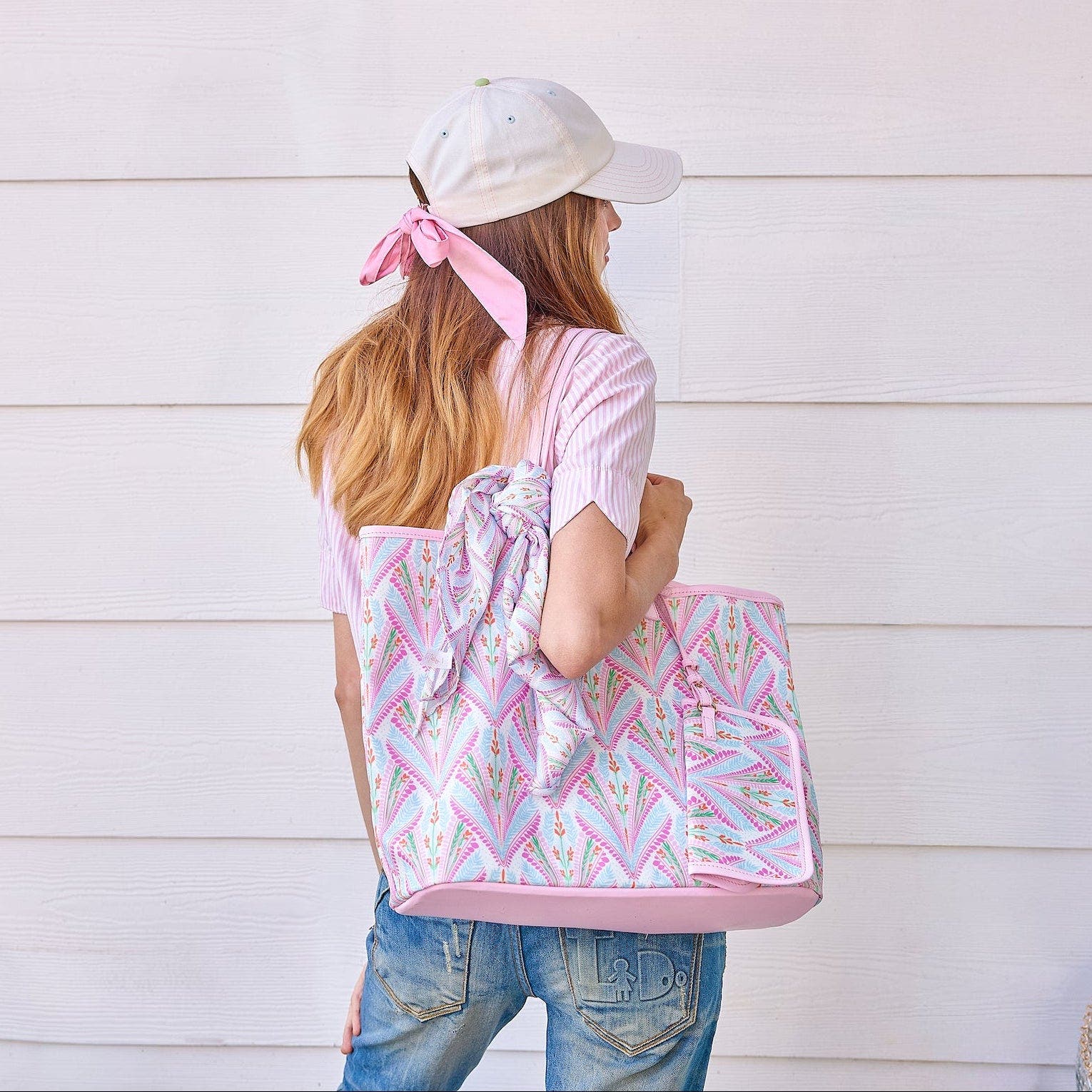 Oversized Tote Bag with Detachable Wristlet Pouch - Coated Canvas with Leatherette Straps, Alternate, color, Multicolor