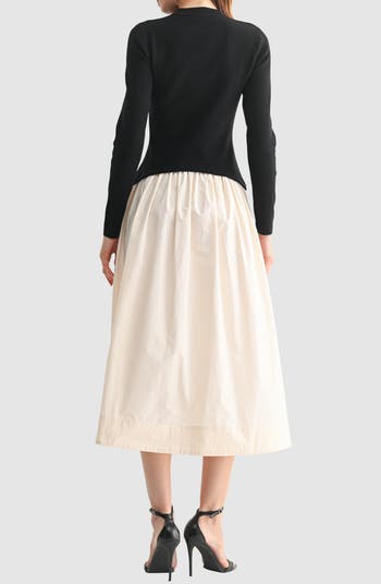 Long Sleeve Mixed Media Maxi Dress