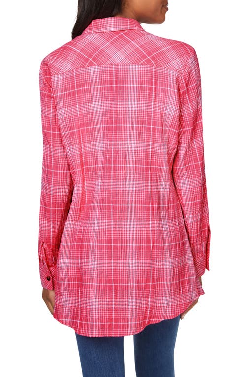 Foxcroft Cici Plaid Non-iron Button-up Tunic Shirt In Pure Pink