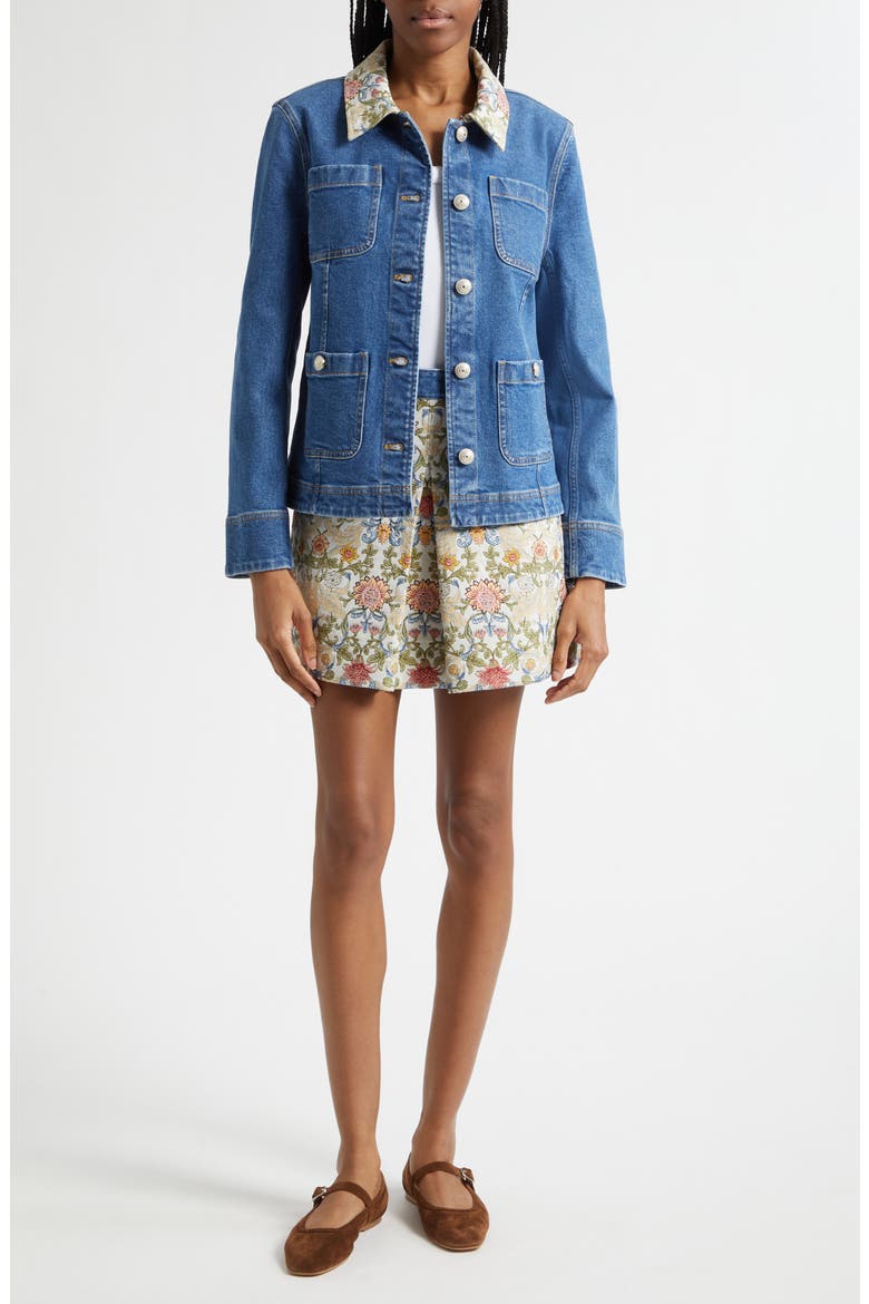 Dalton Floral Collar Stretch Denim Jacket, Alternate, color, SAPHIR MULTI