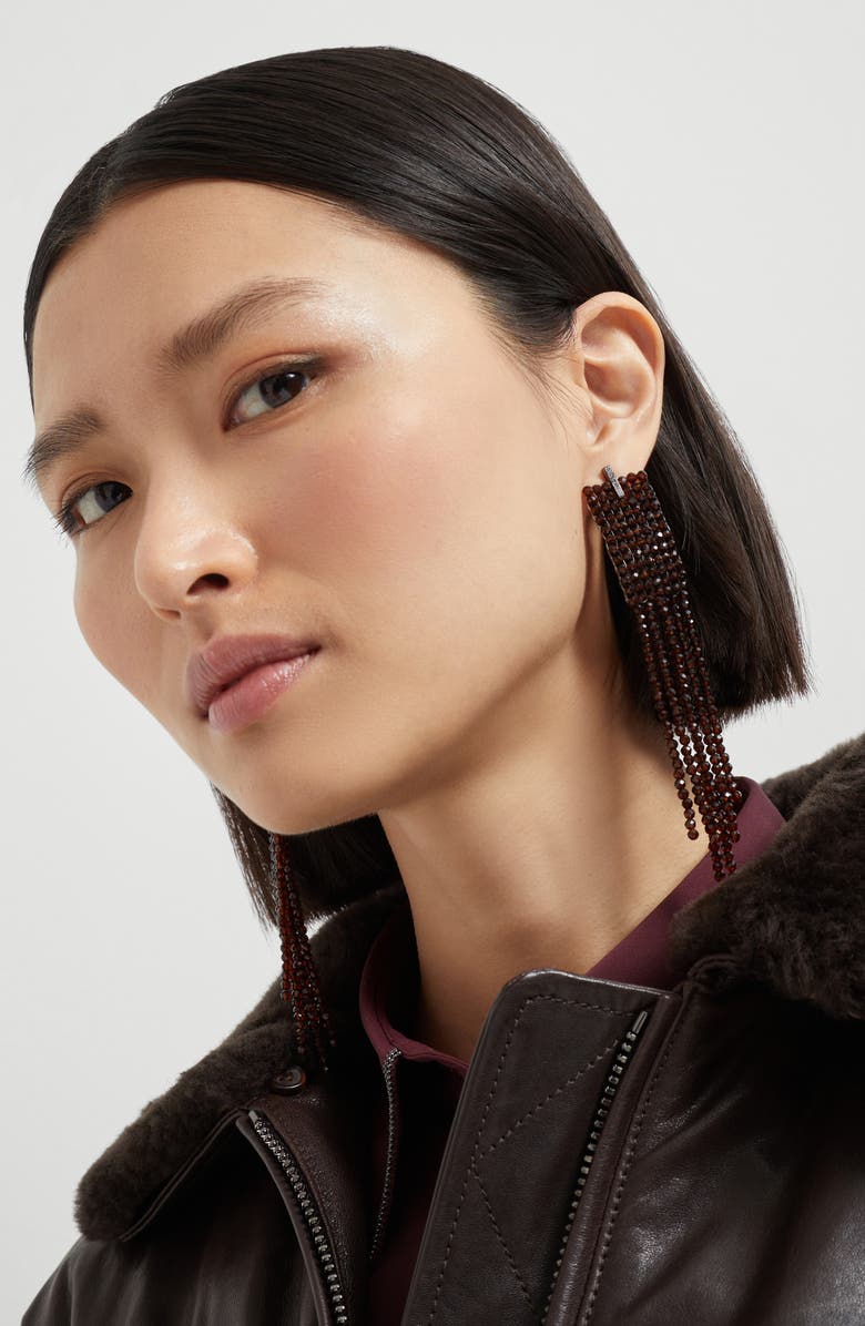 Brunello Cucinelli Frayed earrings in Vetro, Alternate, color, Chocolate