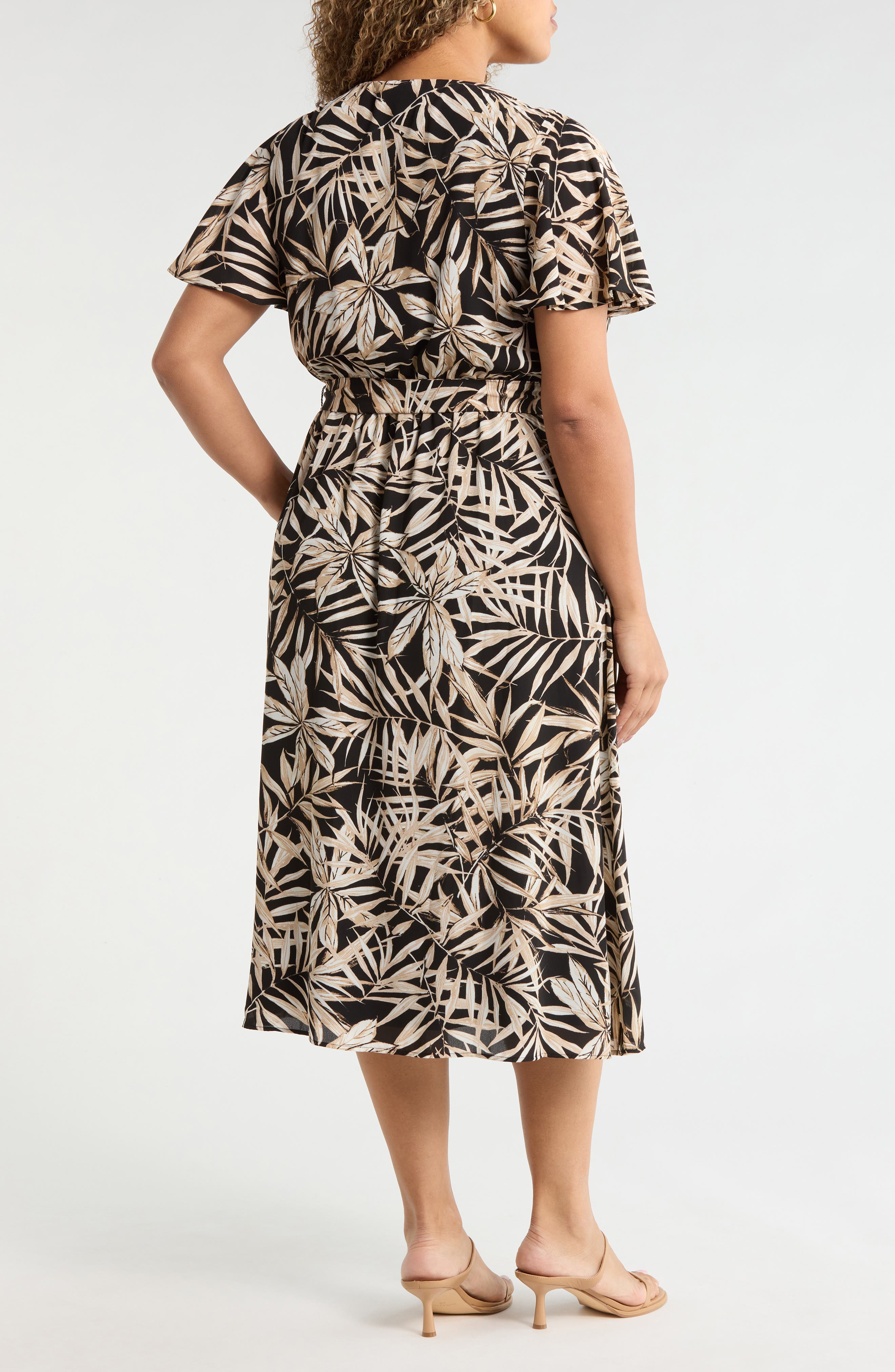 KASPER Leaf Print Flutter Sleeve Dress (Women) | Nordstrom