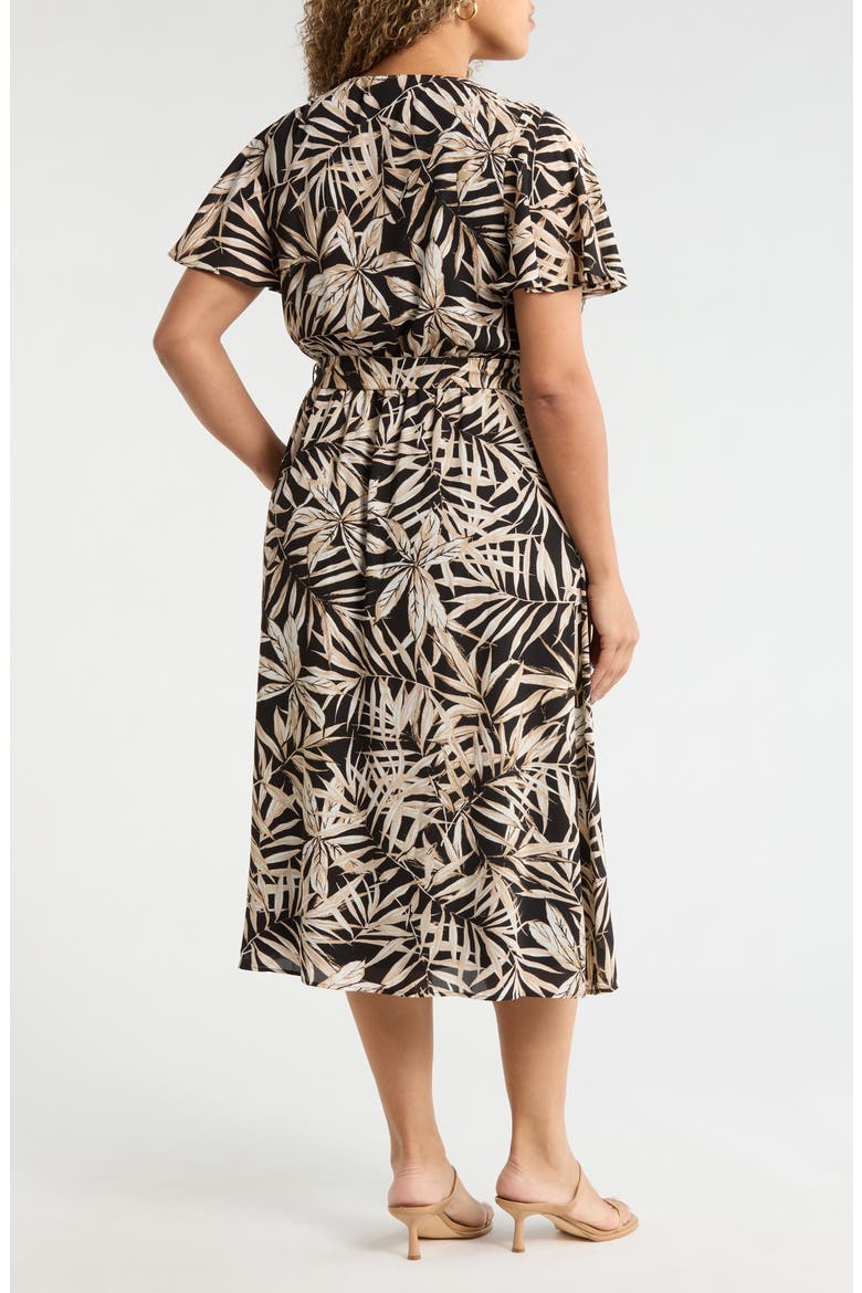 Leaf Print Flutter Sleeve Dress, Alternate, color, BLACK MULTI