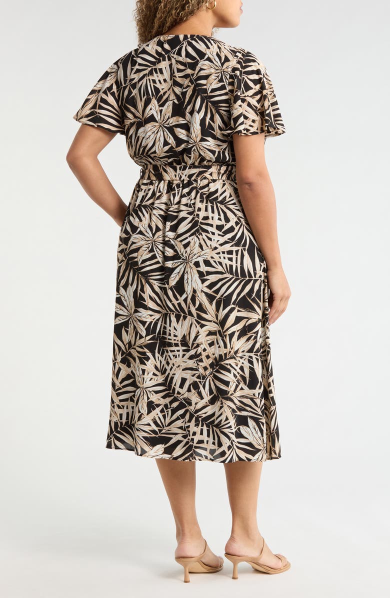 KASPER Leaf Print Flutter Sleeve Dress, Alternate, color, Black Multi