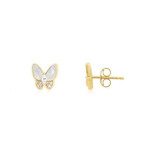 Mother of Pearl CZ Butterfly Stud Earrings