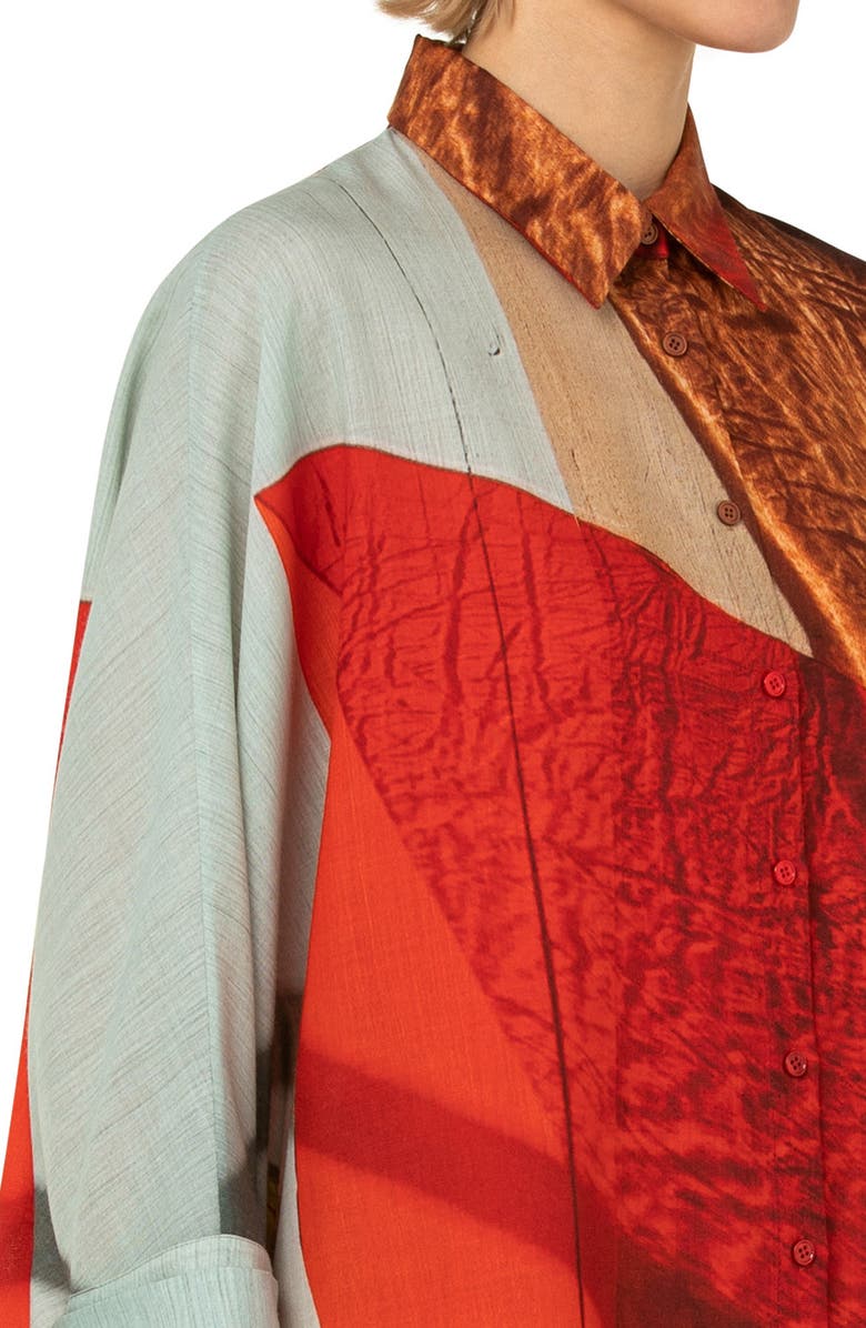 Akris Liquid Light Print Wool Mousseline Button-Up Tunic, Alternate, color, 