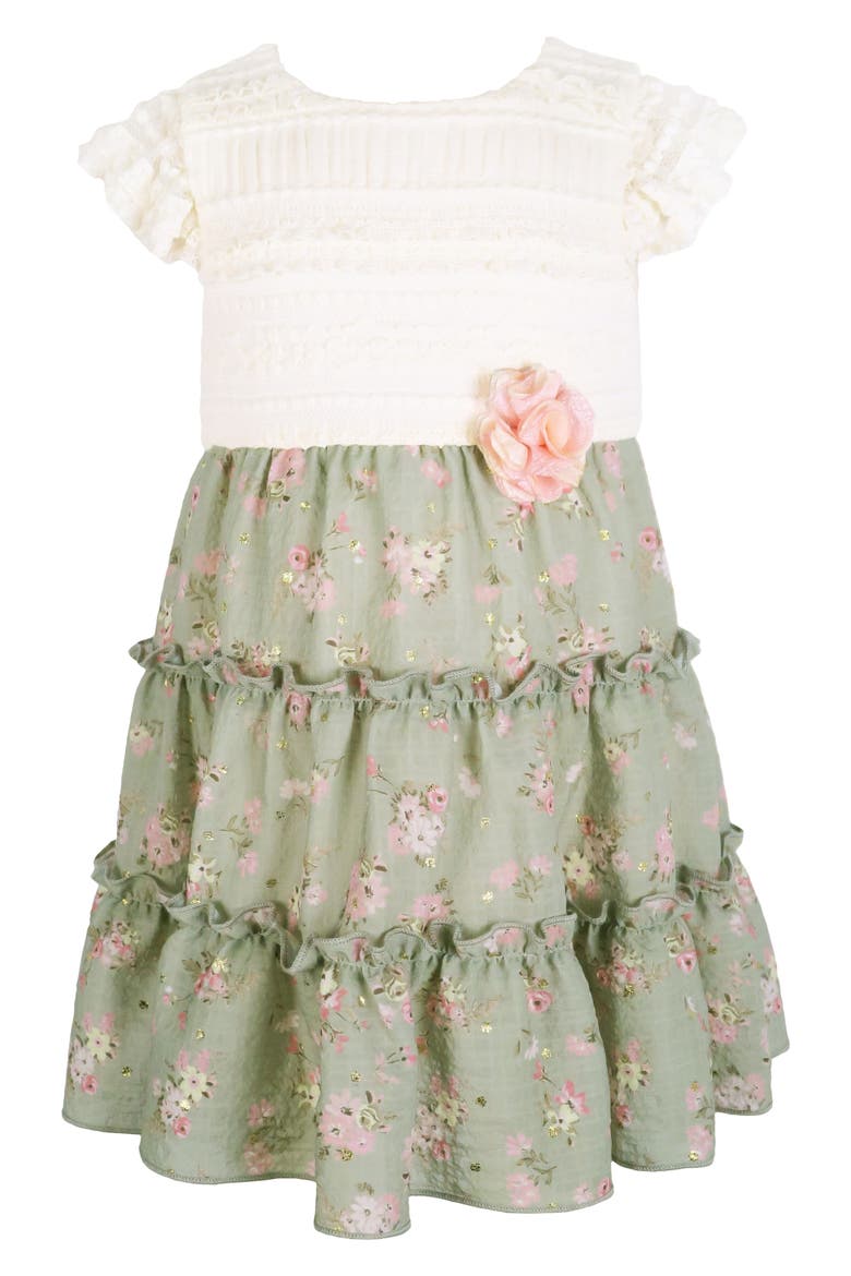 Lace & Clip Dot Chiffon Party Dress, Main, color, SAGE/ IVORY