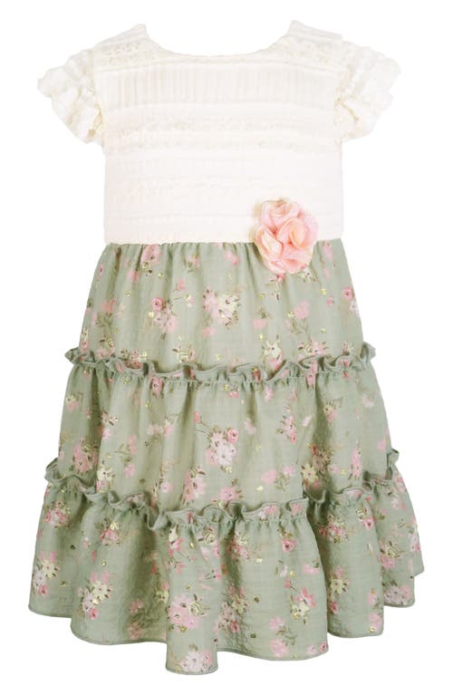 Zunie Lace & Clip Dot Chiffon Party Dress In Green