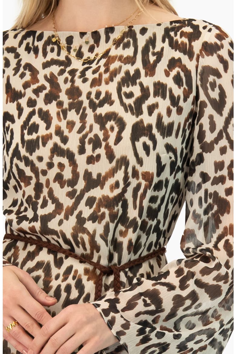 Short Animal Print Dress with Waist Tie, Alternate, color, Brown