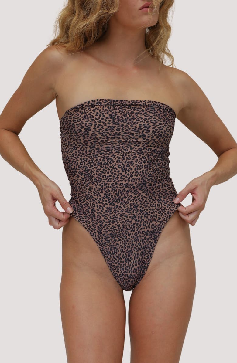 Stone Fox Swim Paola Macramé Strapless One-Piece Swimsuit, Main, color, Selva