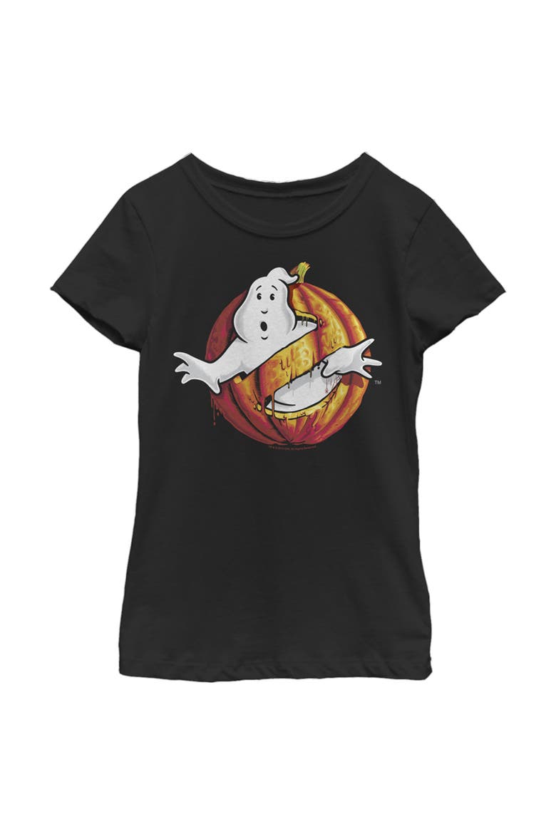 Girl's Ghostbusters Halloween Pumpkin Logo  Graphic T-Shirt, Main, color, Black