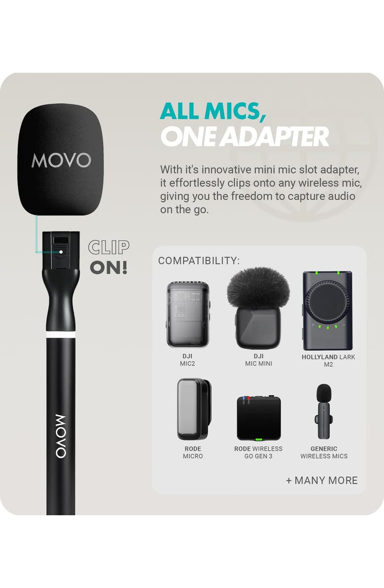 MOVO WMX-HM2 Handheld Interview Mic Adapter for Wireless Microphones with 3 Color Windscreens, Alternate, color, Black