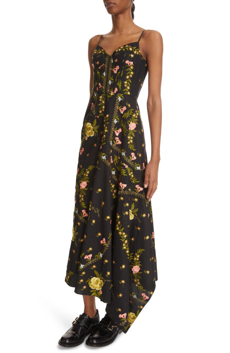 Erdem Samara Floral Embroidered Asymmetric Hem Midi Dress, Alternate, color, 