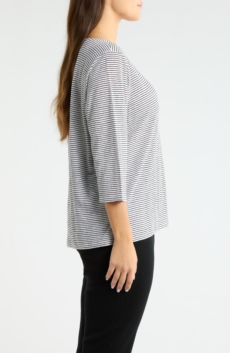 Eileen Fisher Stripe Slim Fit Organic Linen Top, Alternate, color, White/ Black