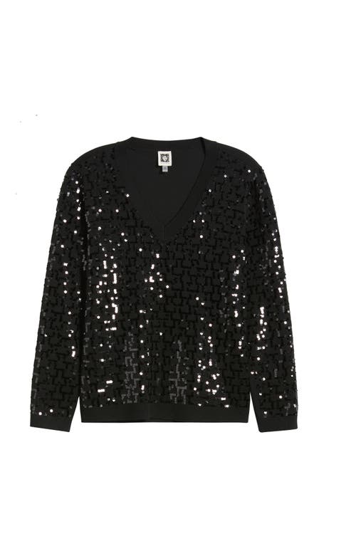 Anne Klein Sequin Zigzag Sweater In Black