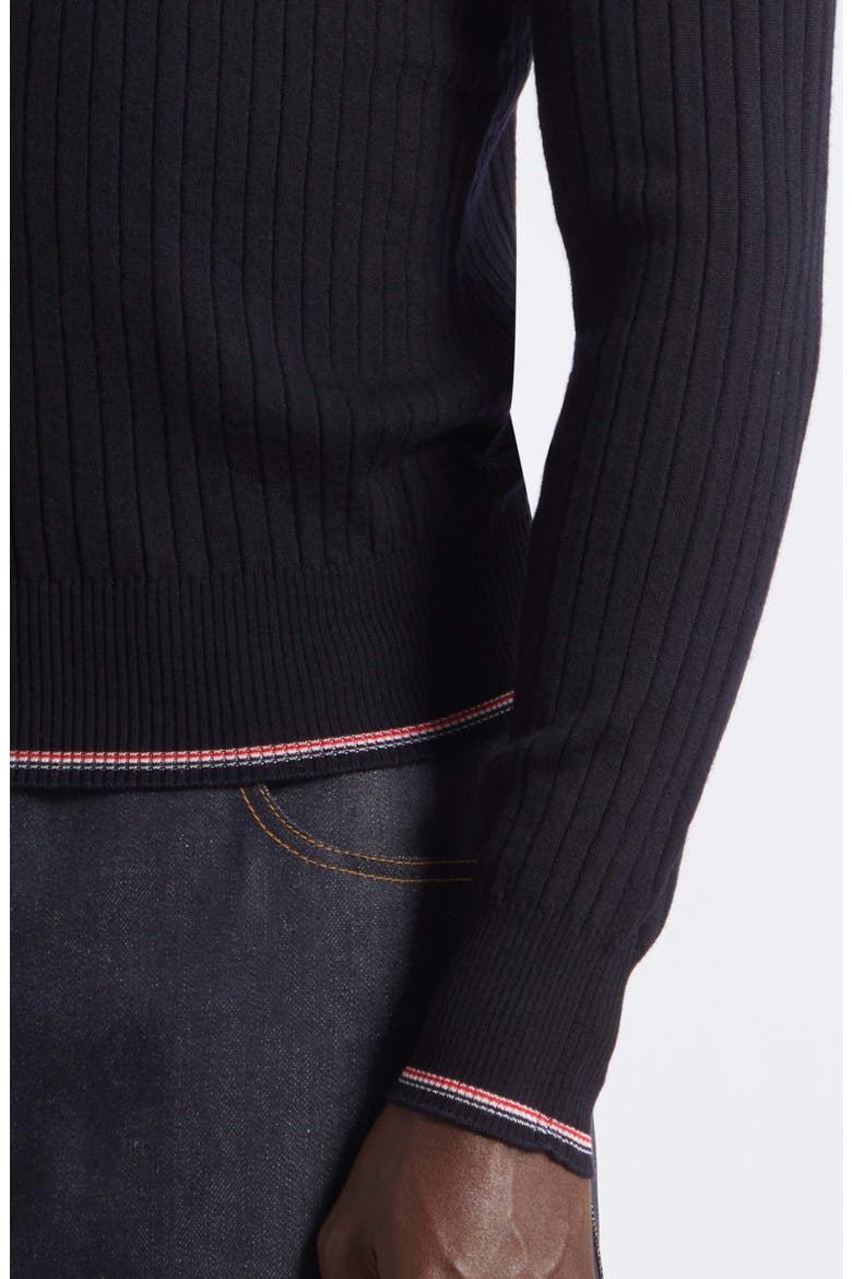 Tipped Wool Blend Rib Sweater, Alternate, color, NAVY