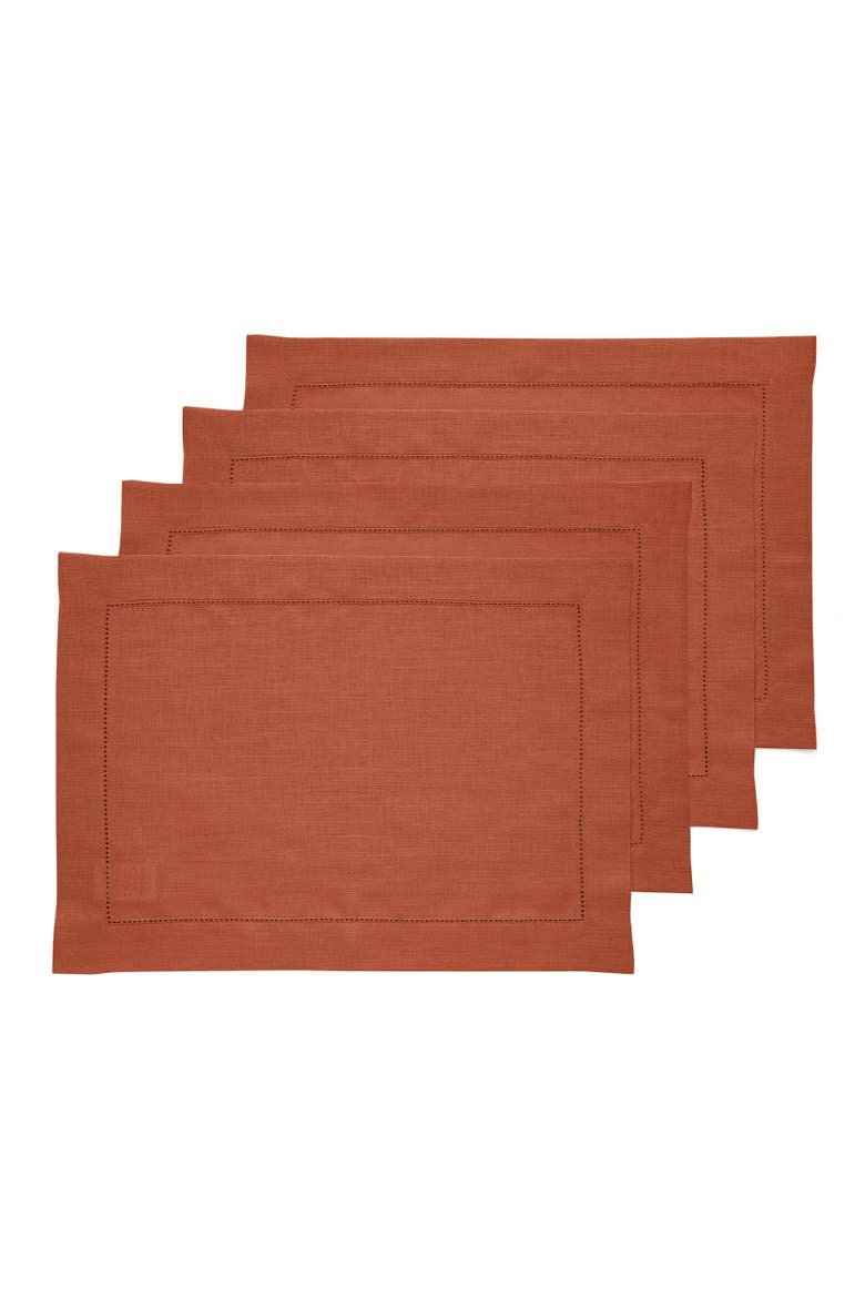 Linen Placemats Set of 4, 14 x 19 Inch - Classic Hemstitch, Main, color, Cinnamon