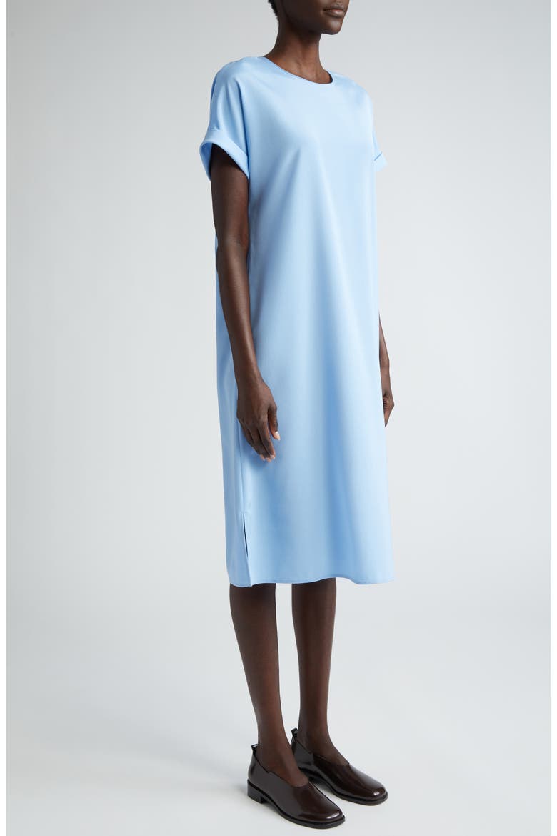 Roll Cuff Silk Stretch Georgette T-Shirt Dress, Alternate, color, SKY BLUE
