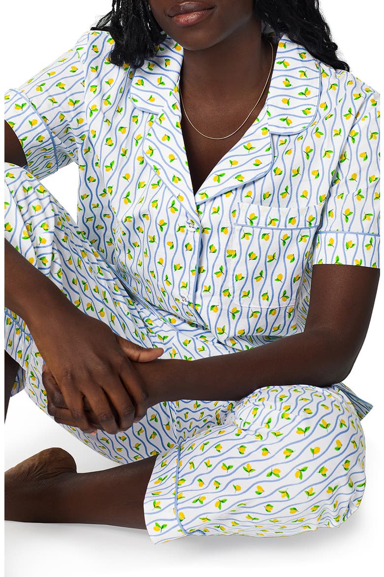 Print Organic Cotton Poplin Crop Pajamas, Alternate, color, LIMONCELLO STRIPE